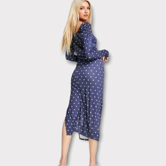 NWT Ted Baker Meegwin Ditsy Spot Jersey Midi Side Slit Stretch Dress  8-10 Or 3 - Picture 9 of 12